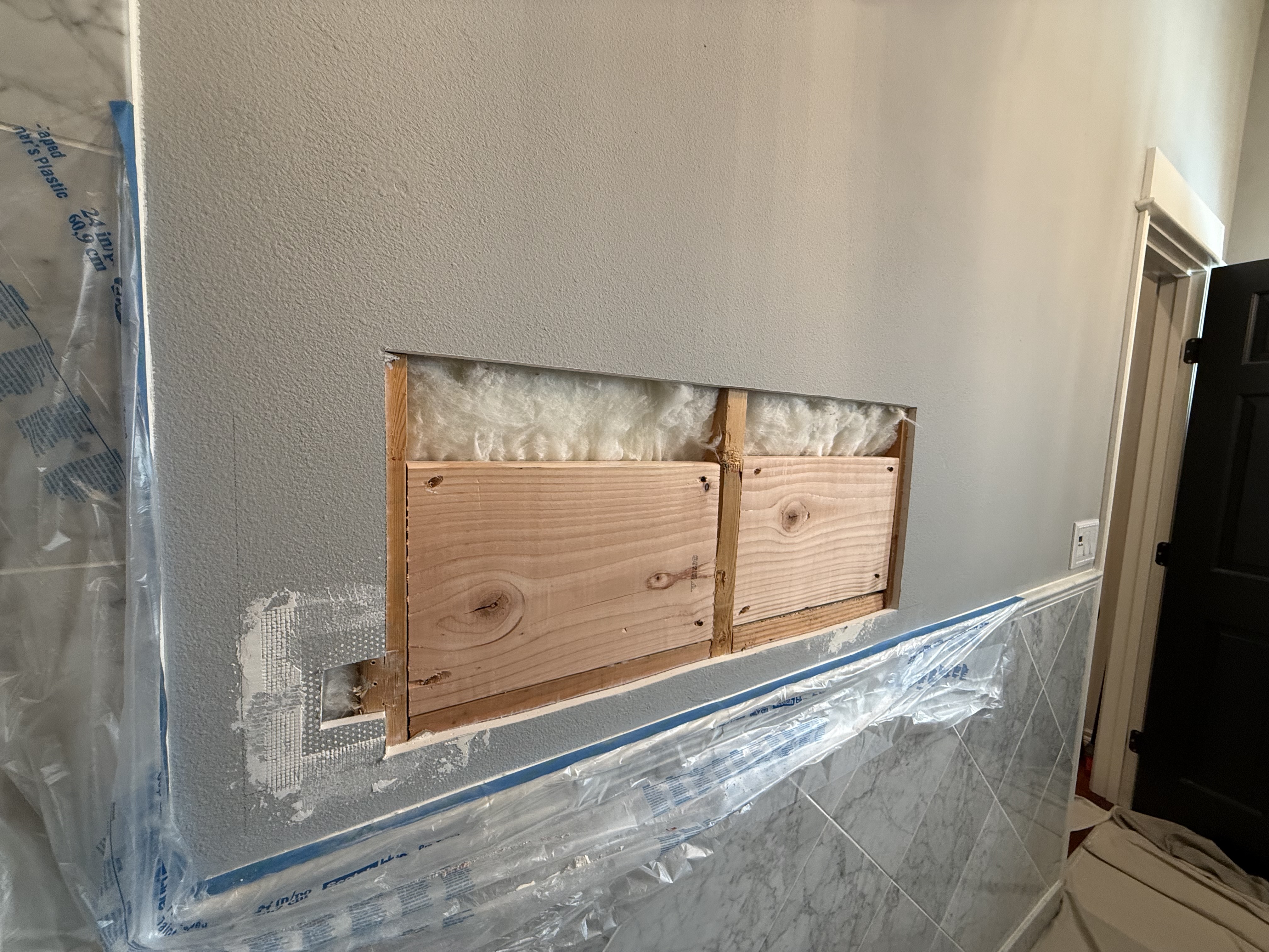 Kids towel bar kept coming loose - add blocking, ready to re install now! — before